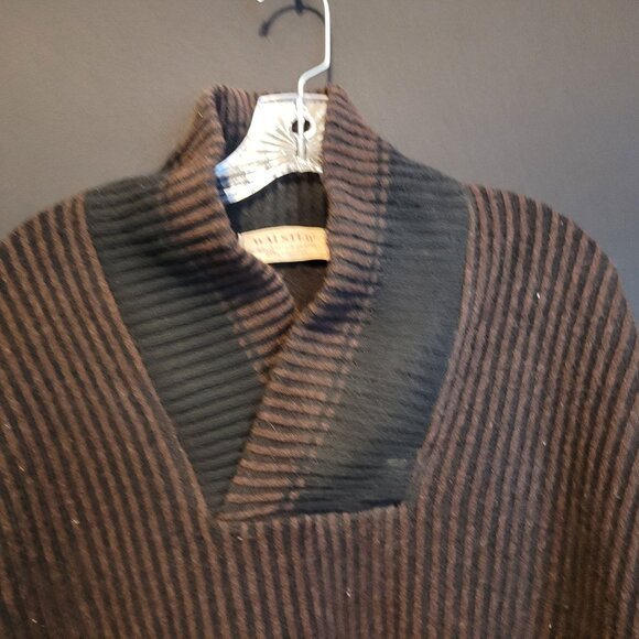 Vintage 1960s Walsted Pullover Sweater Brown Stripes Shawl Neck Sz 46 Fading - Picture 5 of 11